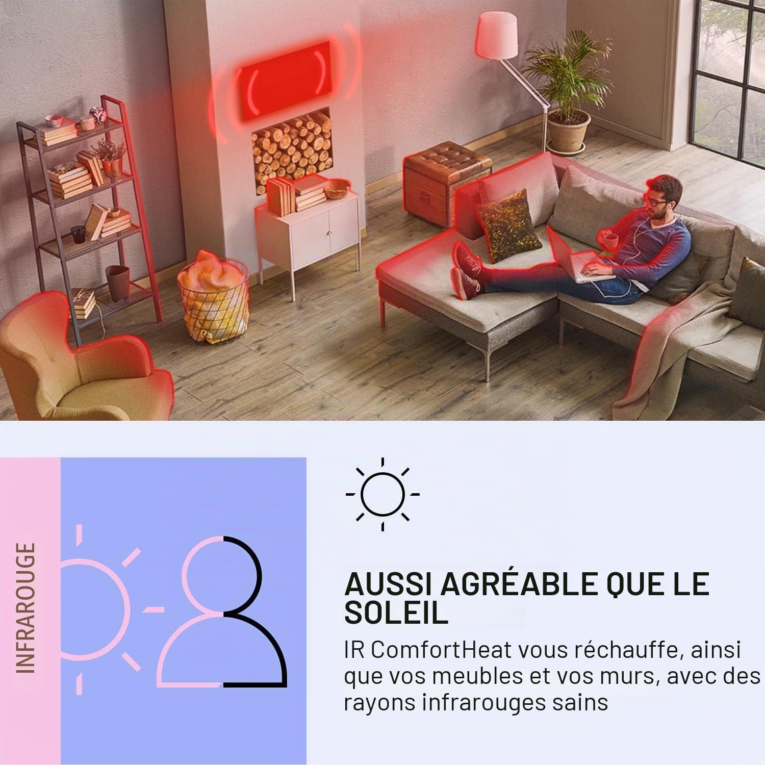 Klarstein Radiateur Infrarouge Mural Intelligent, Chauffage Infrarouge 700W, Panneau Chauffant Infrarouge, APP Mobile, Radiateur Electrique Extra Plat, Salle de Bain, Sans CO2, Faible Conso d'Energie