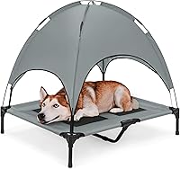 Vista 1 de Cama de malla elevada para perro Best Choice Products, con toldo desmontable, bolsa de viaje, tela transpirable., 36 pulgadas, Gris