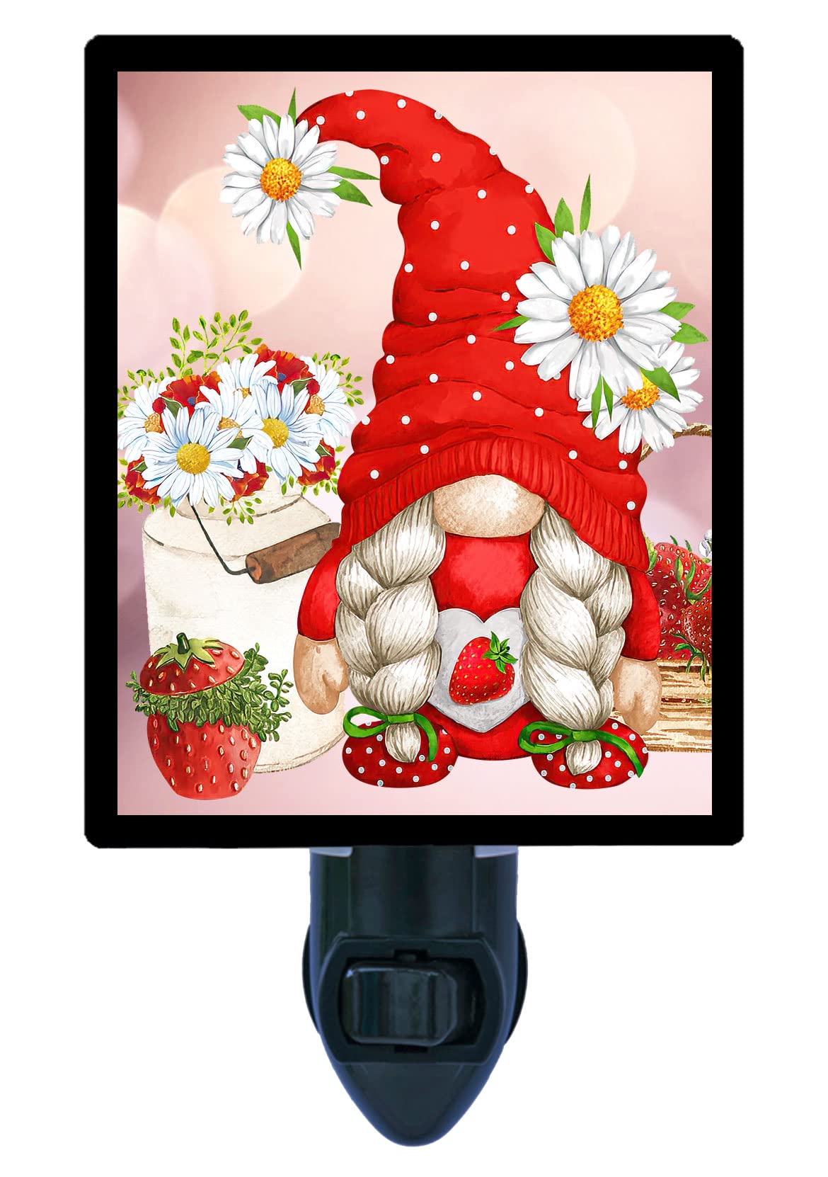Decoratvie LED Photo Night Light, Strawberry Gnome, Fruit, Flowers, Red LED Night Light