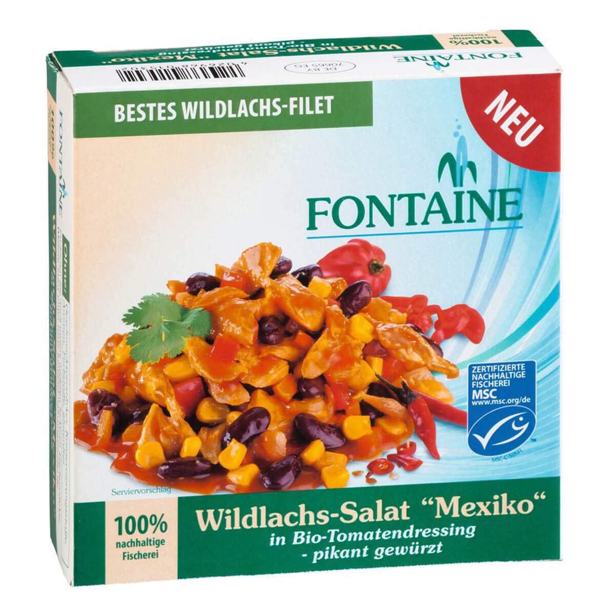 Fontaine - Wildlachs-Salat Mexiko in Bio-Tomatendressing ? pikant gewürzt - 200 g - 8er Pack