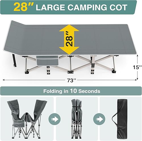 Miniatura 5 de Catre de campamento, catres plegables con colchón para adultos, cama de dormir portátil para acampar con bolsa de transporte para exteriores,