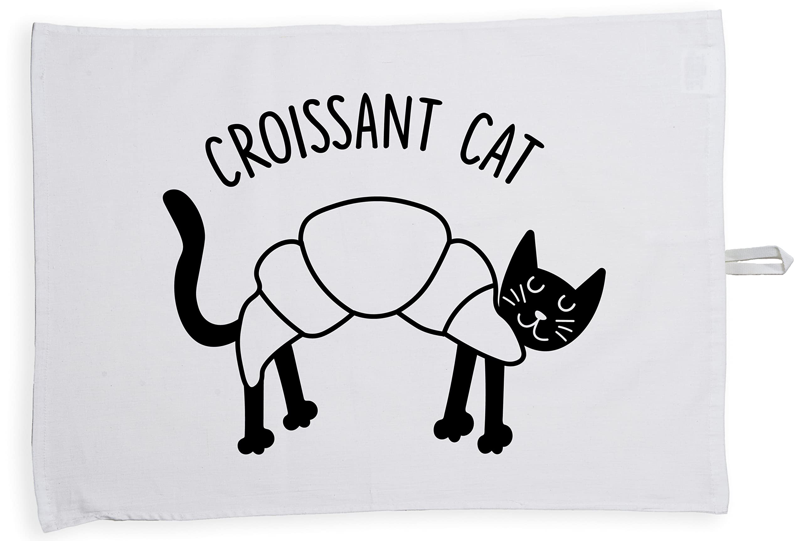 Hippowarehouse Croissant cat Tea Towel Eco Printed Dish Cloth Kitchen accessory 50cmx70cm 100% Cotton