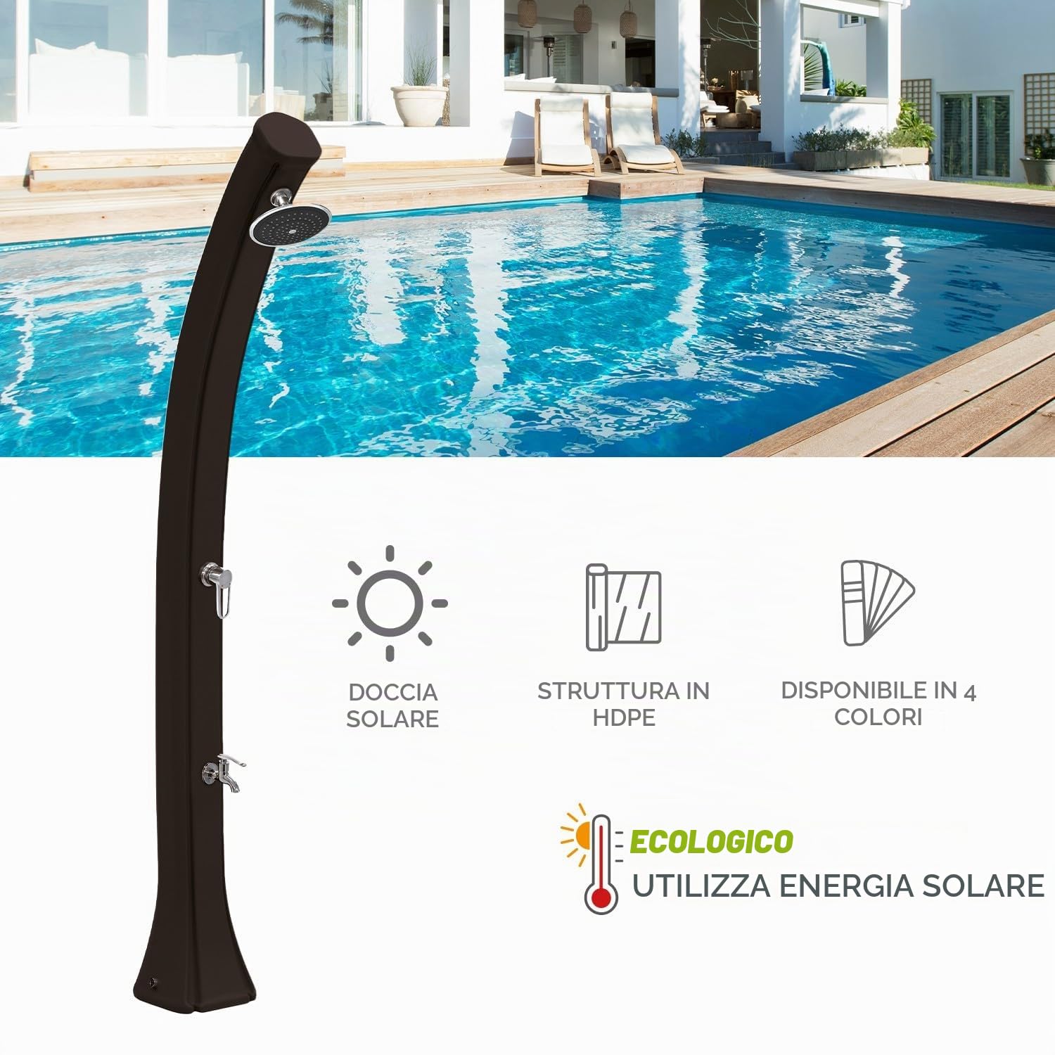 Formidra - Confezione doccia solare Happy 4x4 44L con rivestimento - Antracite - Doccia esterna Piscina e Giardino - DS-H422NOCOV - 26 x 29 x 229 cm