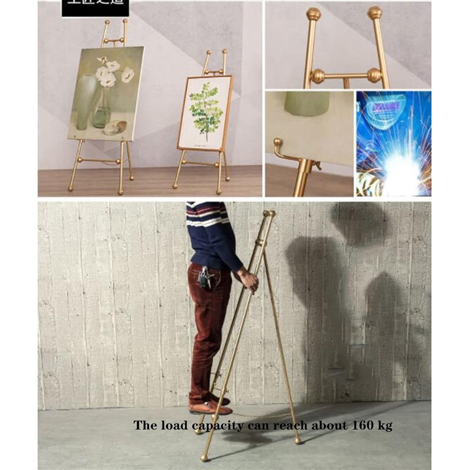 statyw reklamowy, stojak podłogowy, żelazna sztuka olejna, sztaluga, studio, sklep z sukniami ślubnymi, ramka na zdjęcia, stojak wystawowy (złoto 120 cm)
