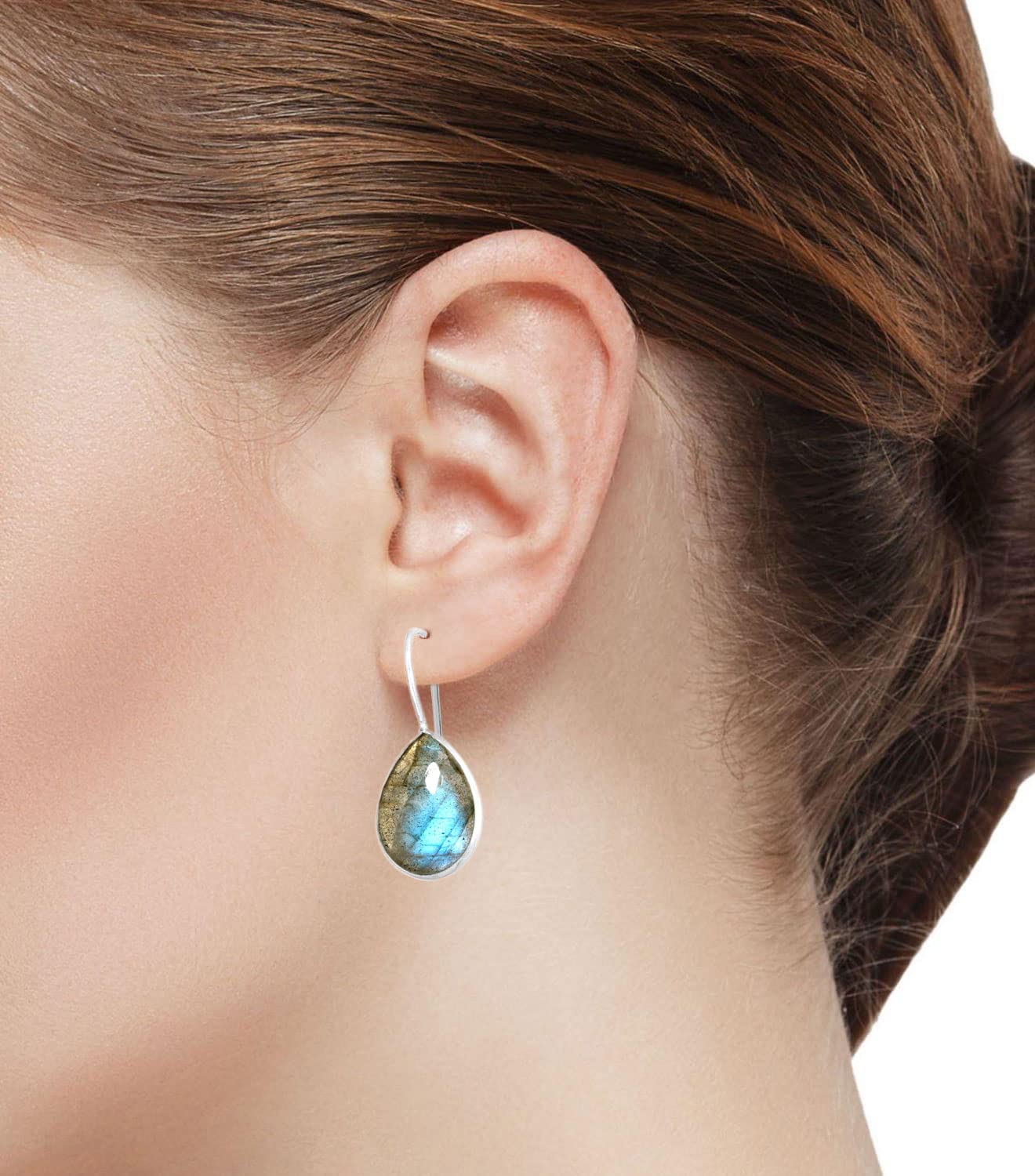 Handgemachte echte 925 Sterling Silber Tropfen Ohrringe Natürlicher Edelstein Onyx, Achat, Lapis, Karneol Birne Boho Schmuck für Frauen