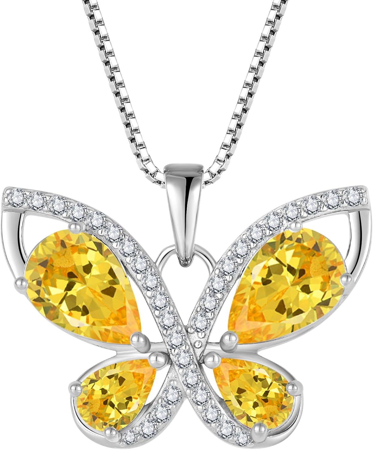Blaniy Butterfly Necklace for Women 925 Sterling Silver Birthstone Pendant Created Gemstone Jewelry Gifts for Her