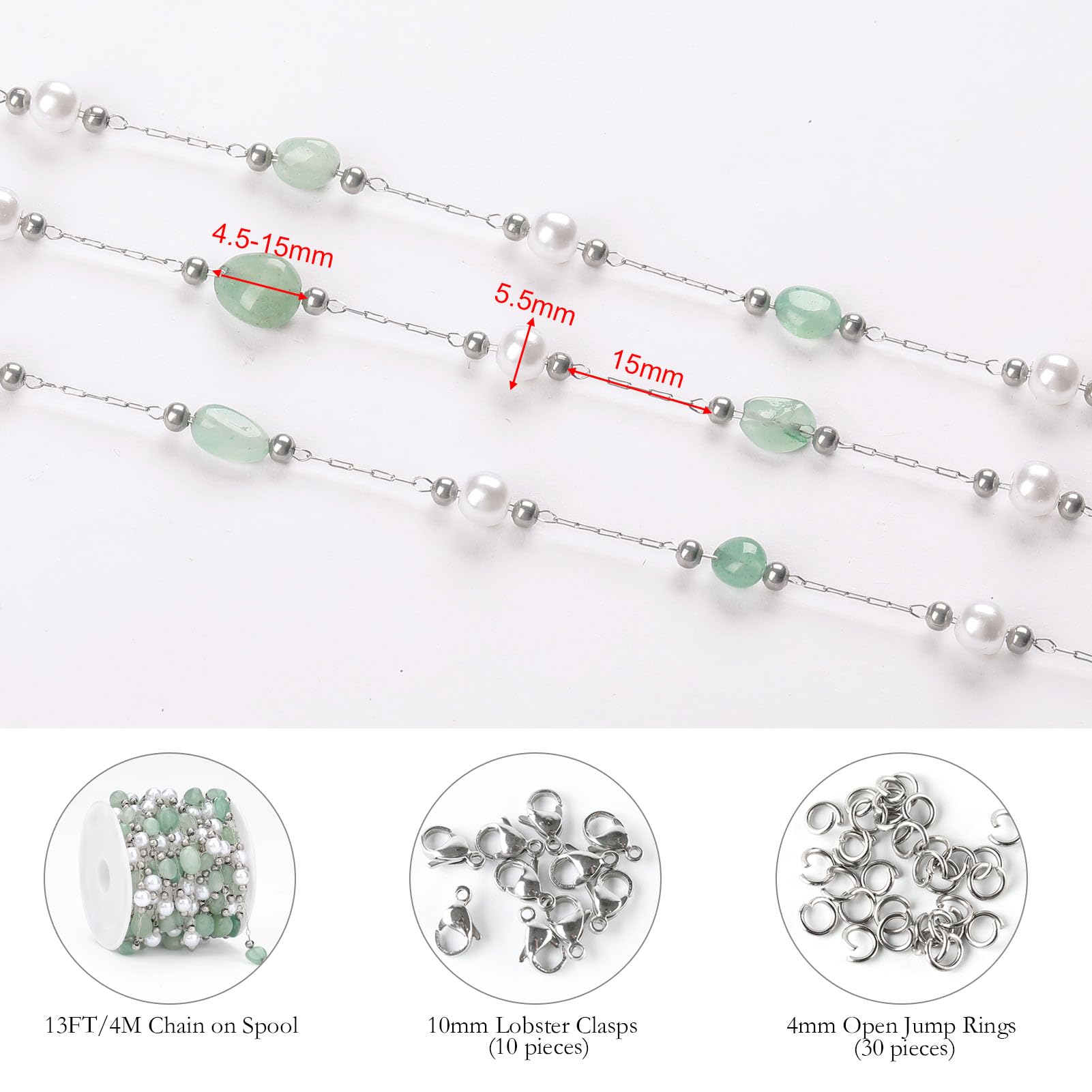KYUNHOO 13 piedi catene in acciaio inossidabile Bulk Pearl Beaded Chain Jewelry