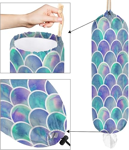 Miniatura 4 de Soporte para bolsa de plástico con escamas de sirena de animales marinos, soporte reutilizable para bolsa de comestibles, dispensador de bolsas de