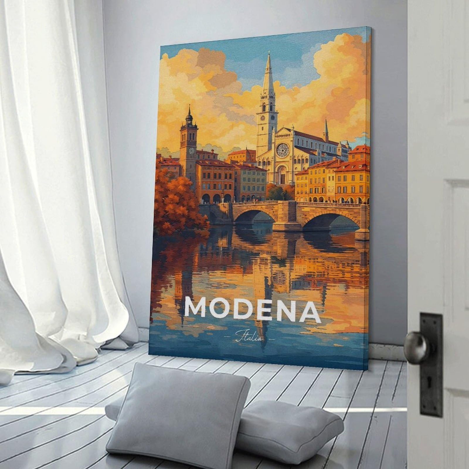 Junmoney Modena Italia Cityscape Painting Decorative Wall Artwork, 20x30inch(50x75cm), for Work Areas, Reading Rooms Or Studios, Wall Art That Adds Style to Work Areas