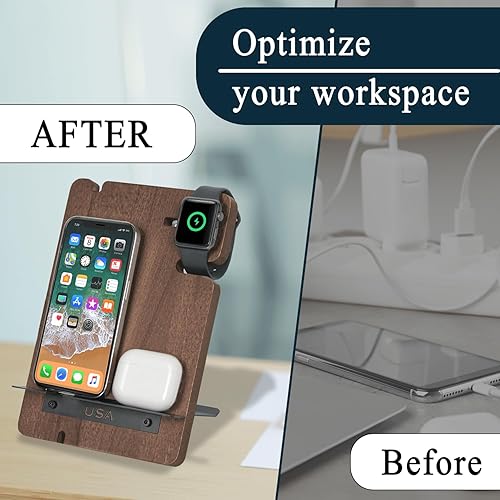 Miniatura 4 de J JACKCUBE DESIGN MK243B - Estación de carga de madera, soporte de carga para reloj de teléfono, soporte organizador de mesita de noche para