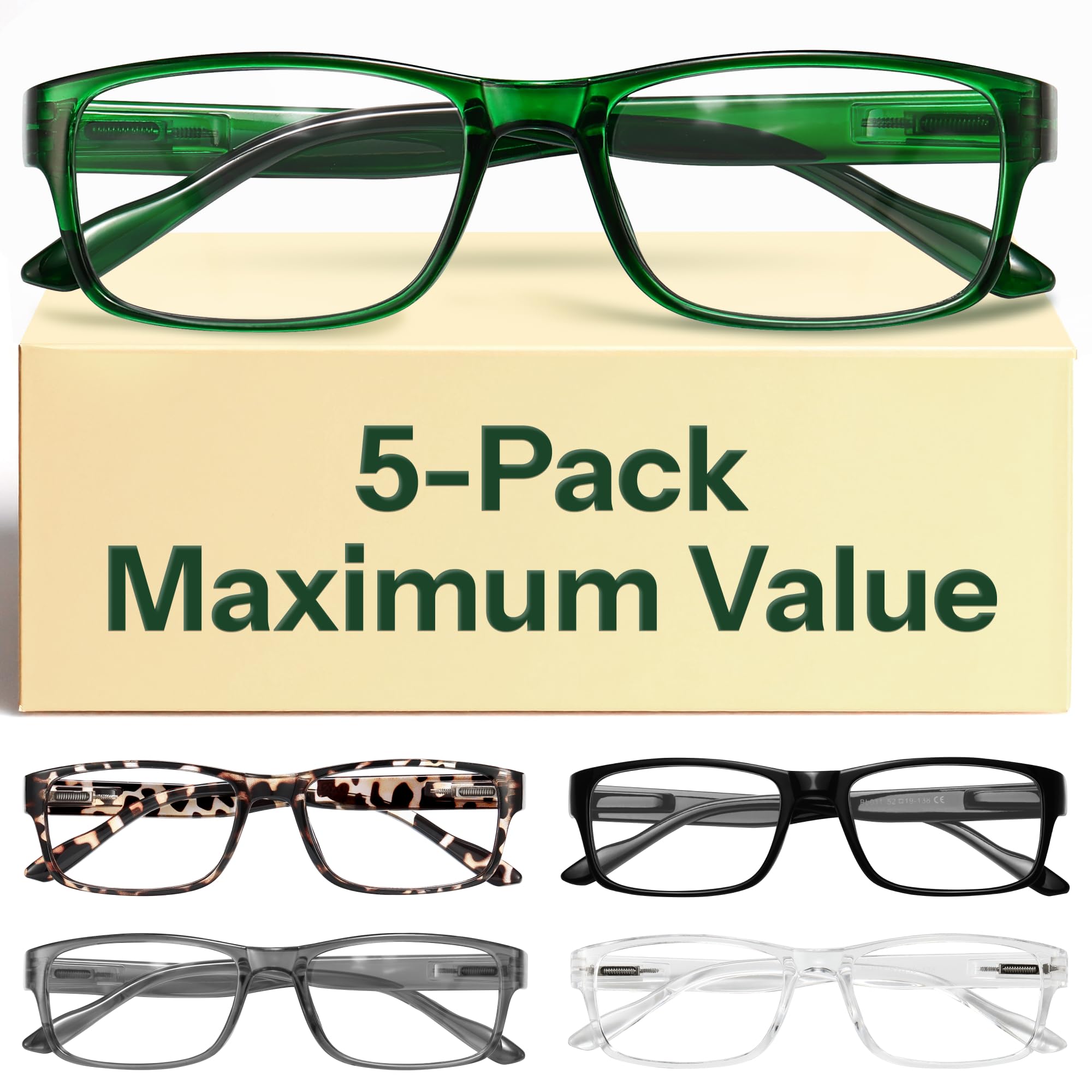 Gaoye 1.75x Professional Reading Glasses with Blue Light Protection, Clear Natural Hues (5-Pack) | All-Day Computer Readers - main product image