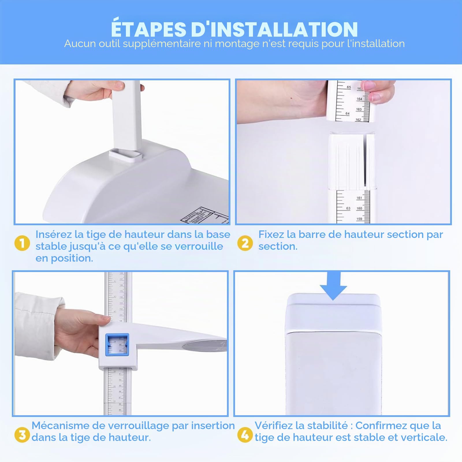 Jauge de hauteur Stadiomètre portable,altimètre pour examen médical,Double affichage avec plage de mesure de 20 à 210cm Convient aux cabinets médicaux,à la maison et aux salles Sport