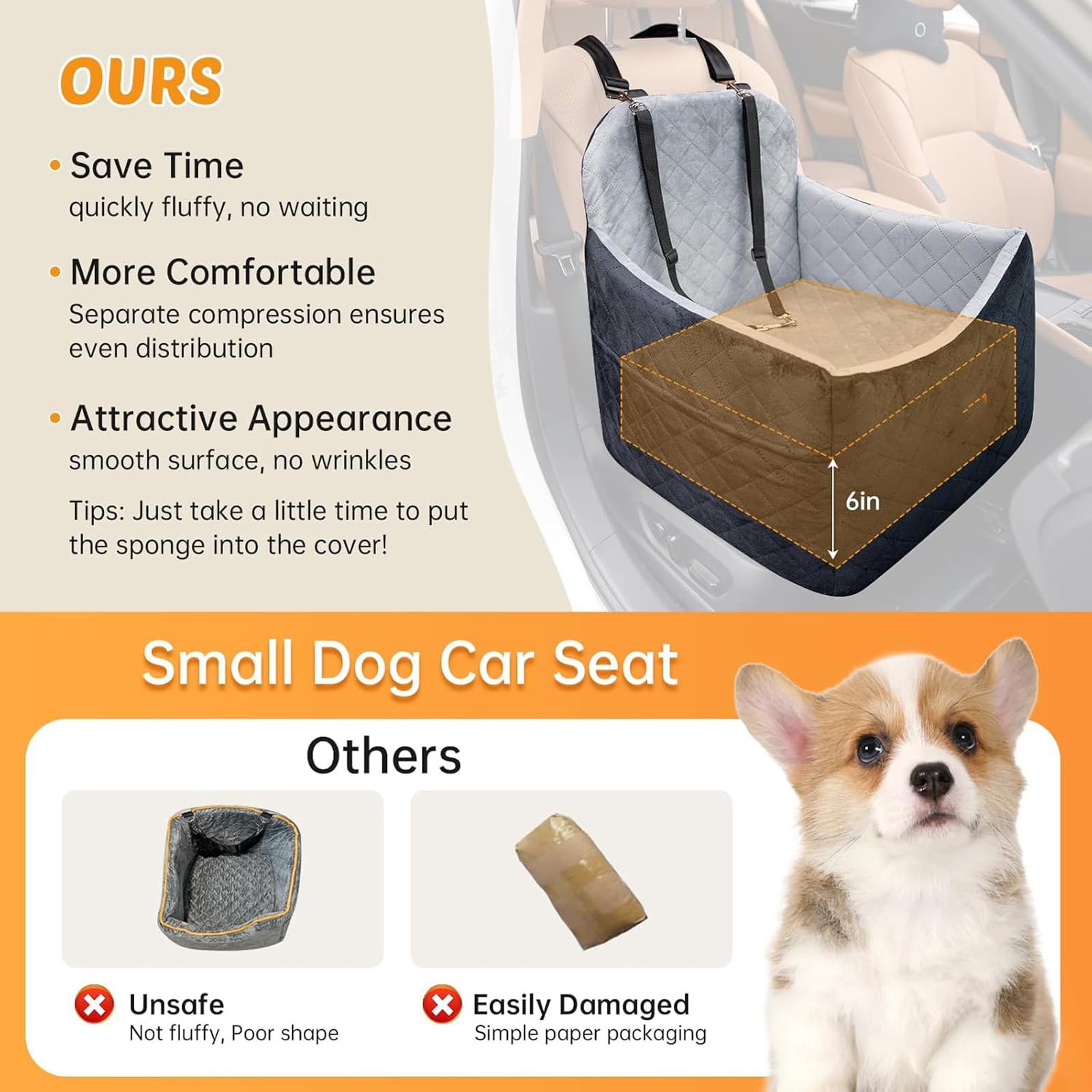 Asiento de Seguridad Antideslizante para Mascotas Que Garantiza un Transporte Seguro con cinturón Regulable y Base para Perros pequeños en Asiento de Viaje para Mascotas en vehículo