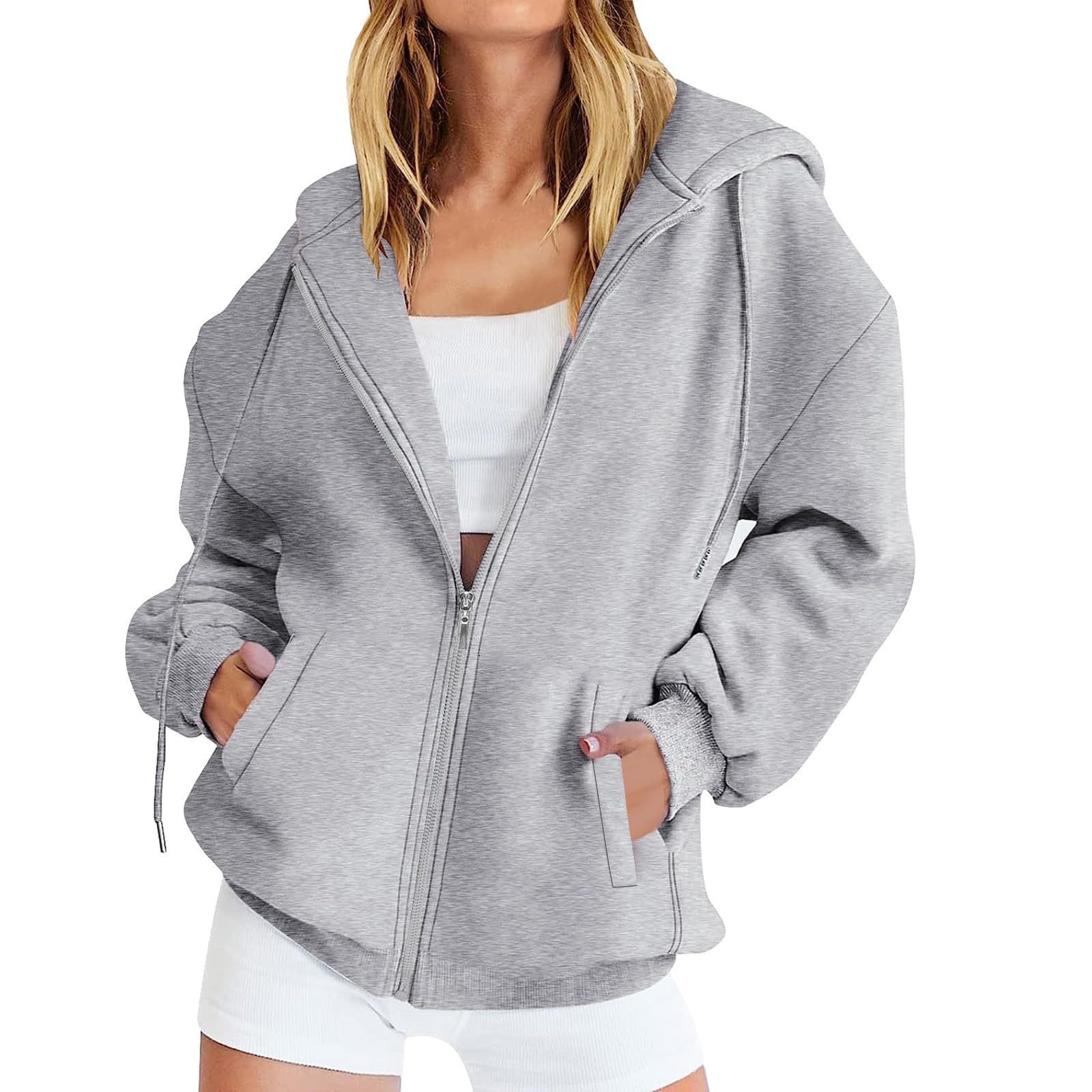 Hoodie Damen Reißverschluss Langarm Casual Sweatjacke Basic Sweatshirt Mit Reißverschluss Loose Oberteile Teenager Mädchen Pullover Hoodie Mit Zipper Übergangsjacke Zip Hoodie Hoody Mit Kapuze