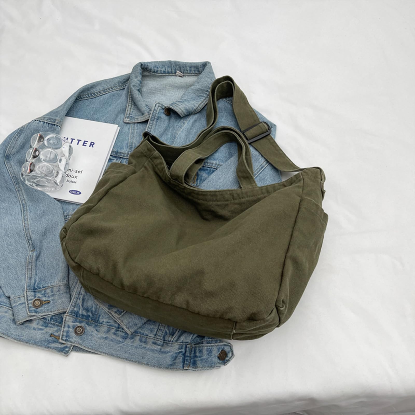 X SIM FITNESSX Borsa a tracolla unisex, in tela, per uso quotidiano, ufficio, scuola, viaggi, verde, Rétro
