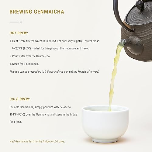 Miniatura 5 de Senbird Genmaicha, té de arroz Mochi japonés sin cafeína de Hokkaido Japón, té de hierbas en lata hermética, 3.5 onzas