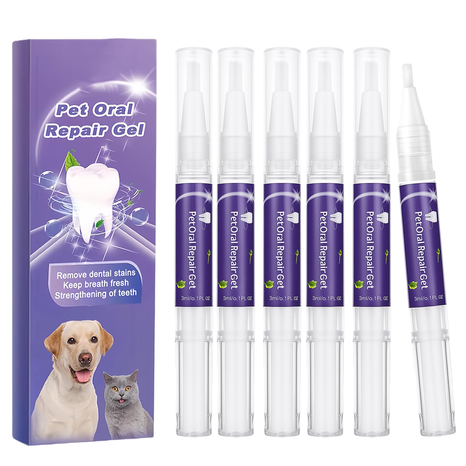 Pet Oral Repair Gel for Dog, Pet Teeth Care Gel Cleaner Tooth and Fresher Breath, New Pet Oral Restoration Whitening Gels, Without Brushing, 6Pcs