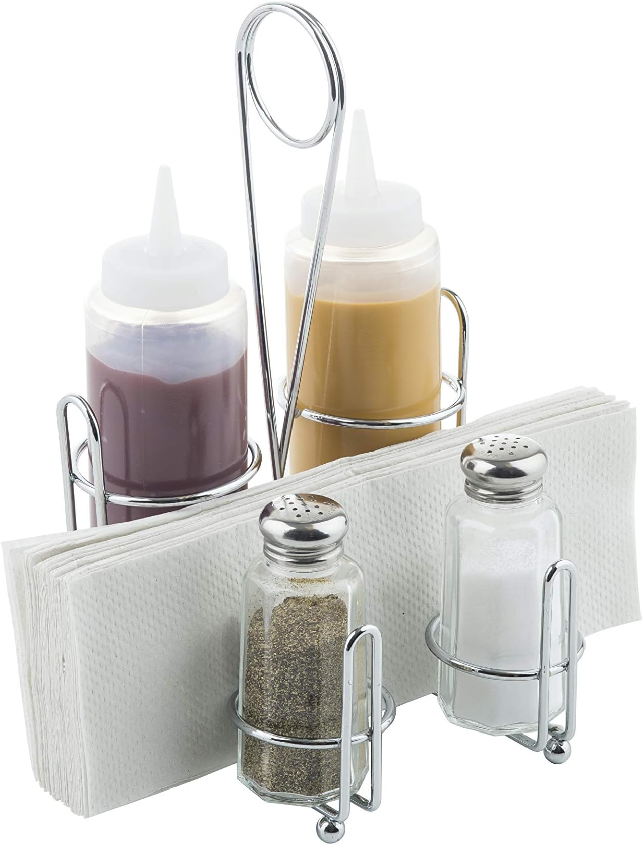Tablecraft Products Retro Condiment Caddy Set, 1 Pack, Stainless Steel
