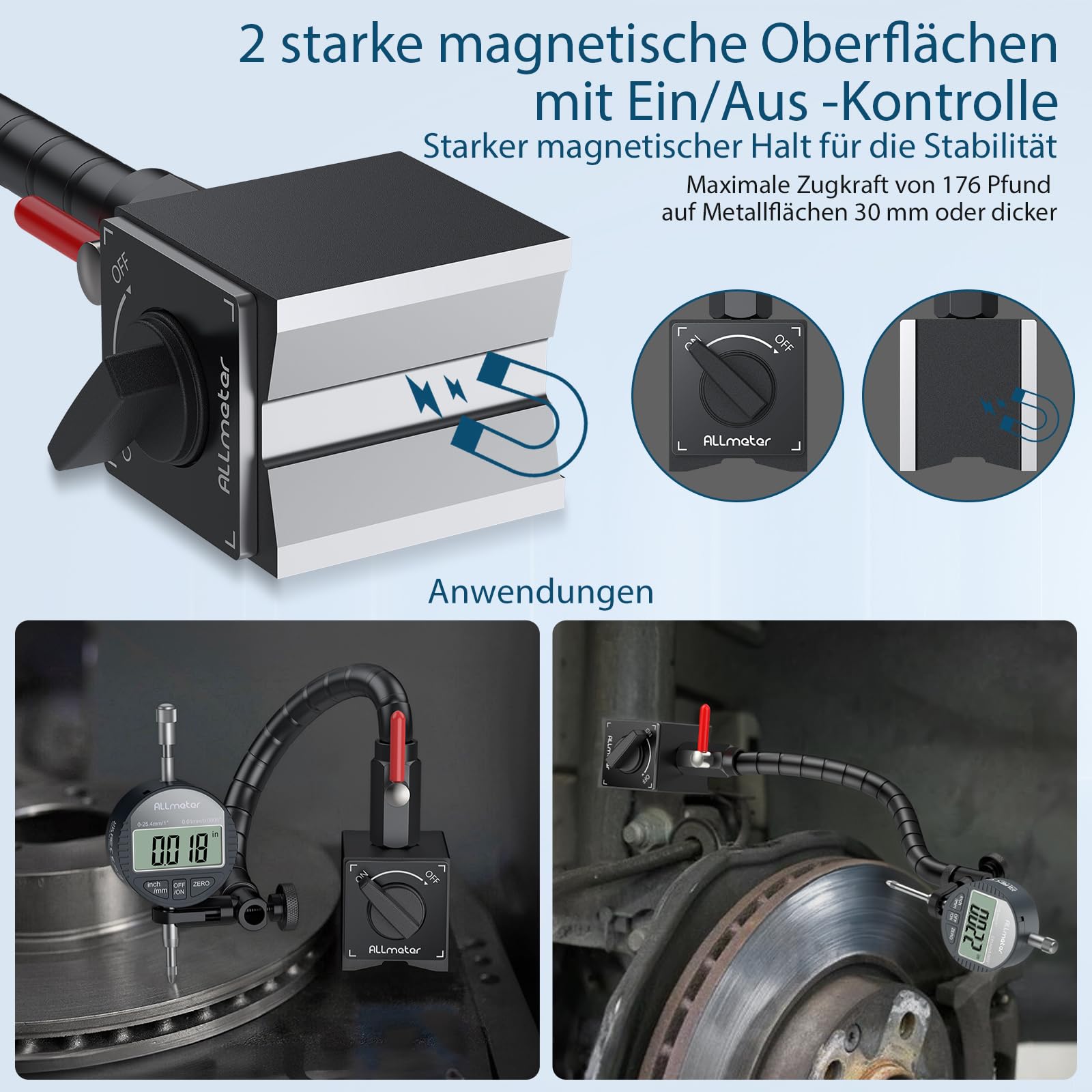 Digitaler Messuhr Satz mit centerlock werkzeug, Schlangenarm-Magnetfuß, 0–25,4 mm / 0–1 Zoll, LCD Anzeige, mm/in Umschaltung, Präzisions Messsystem für Werkstatt & Maschinenbau