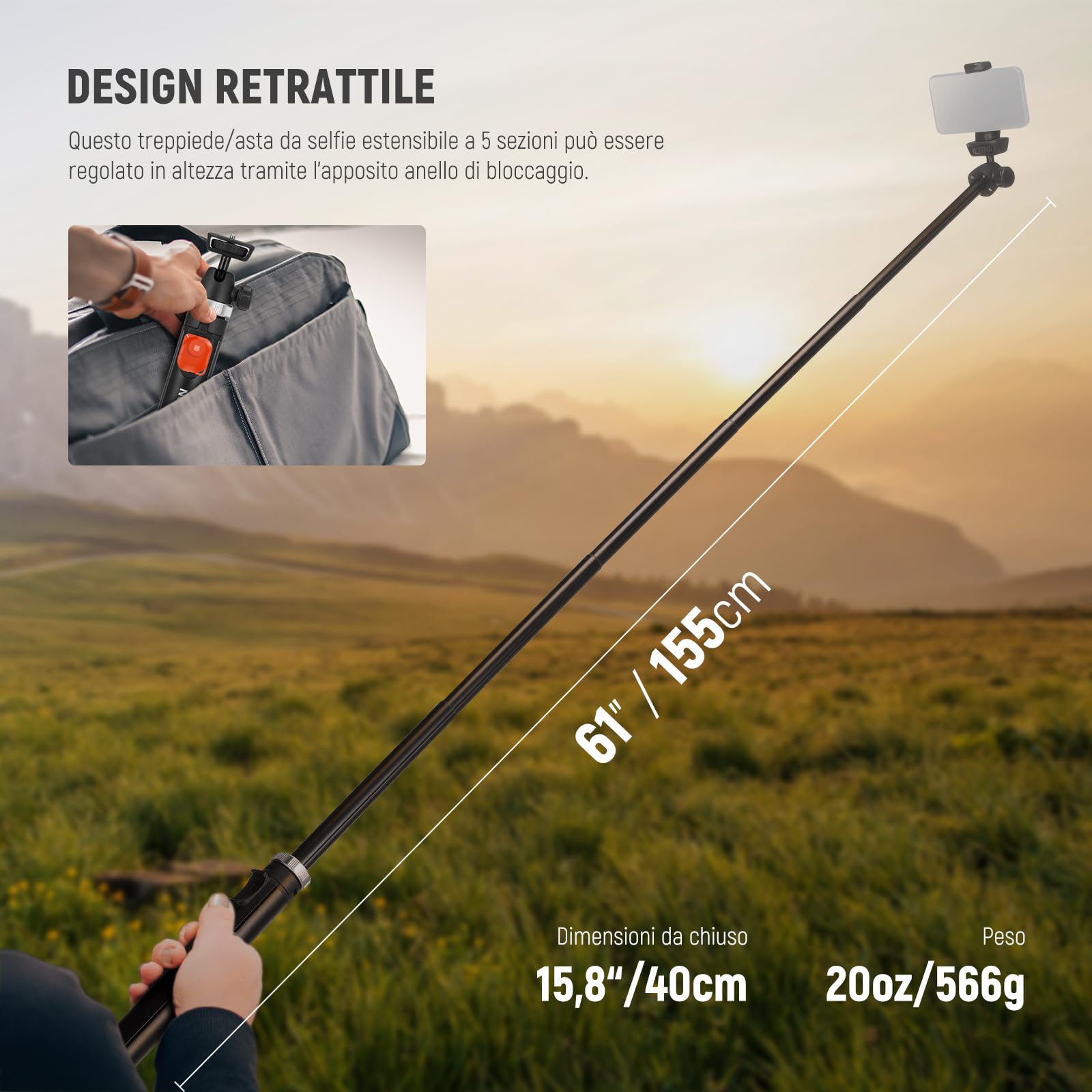 NEEWER Treppiede Telefono Fotocamera con Portacellulare e Telecomando, Cavalletto Selfie Stick in Metallo da 160cm per Video Vlog Viaggio Compatibile con iPhone Canon Sony Nikon, Panno Pulizia, TS05