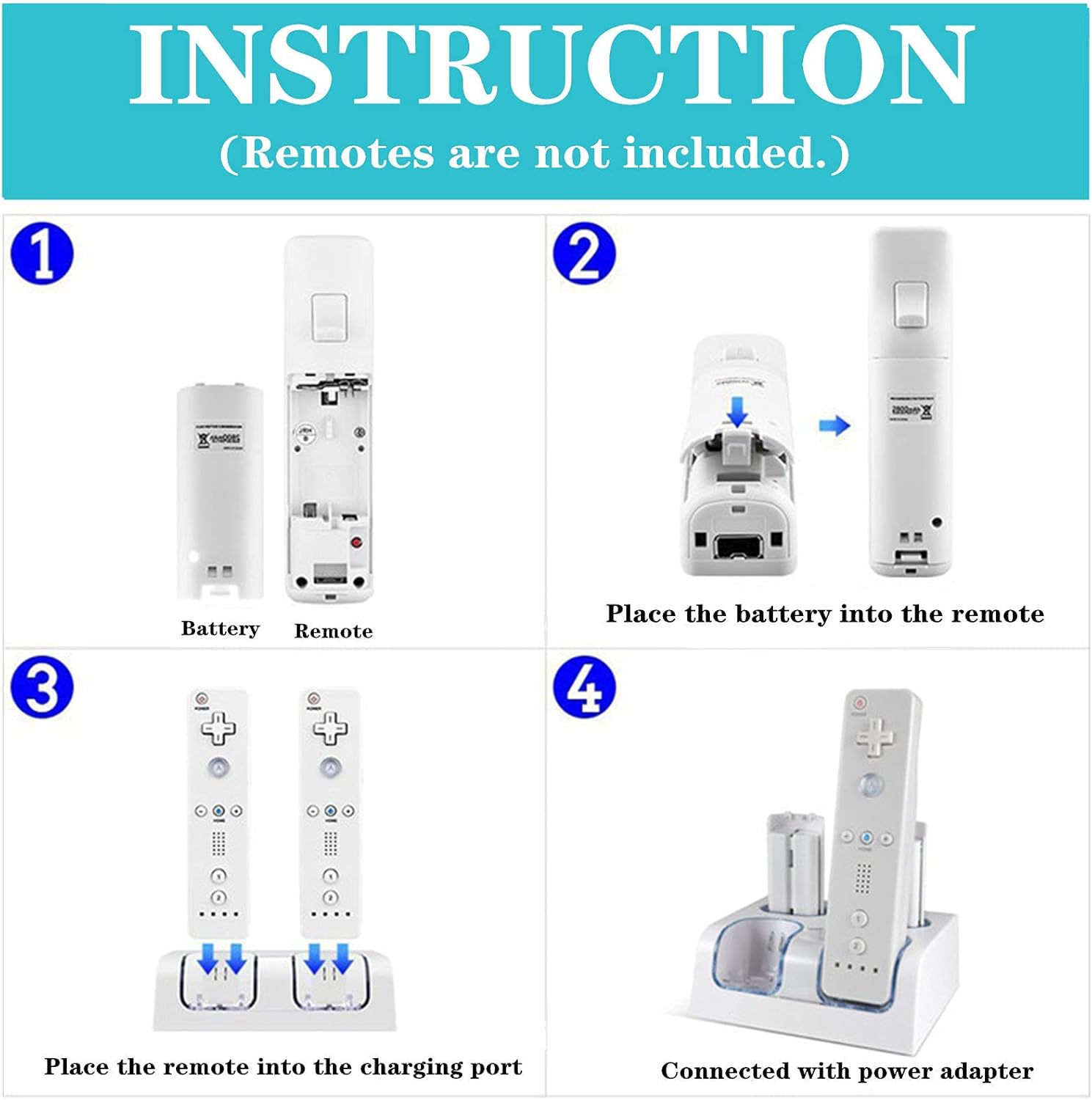 CICMOD Charging Station Battery Charger for Wii Remote Controller, 4 Rechargeable 2800mAh Batteries White : Video Games
