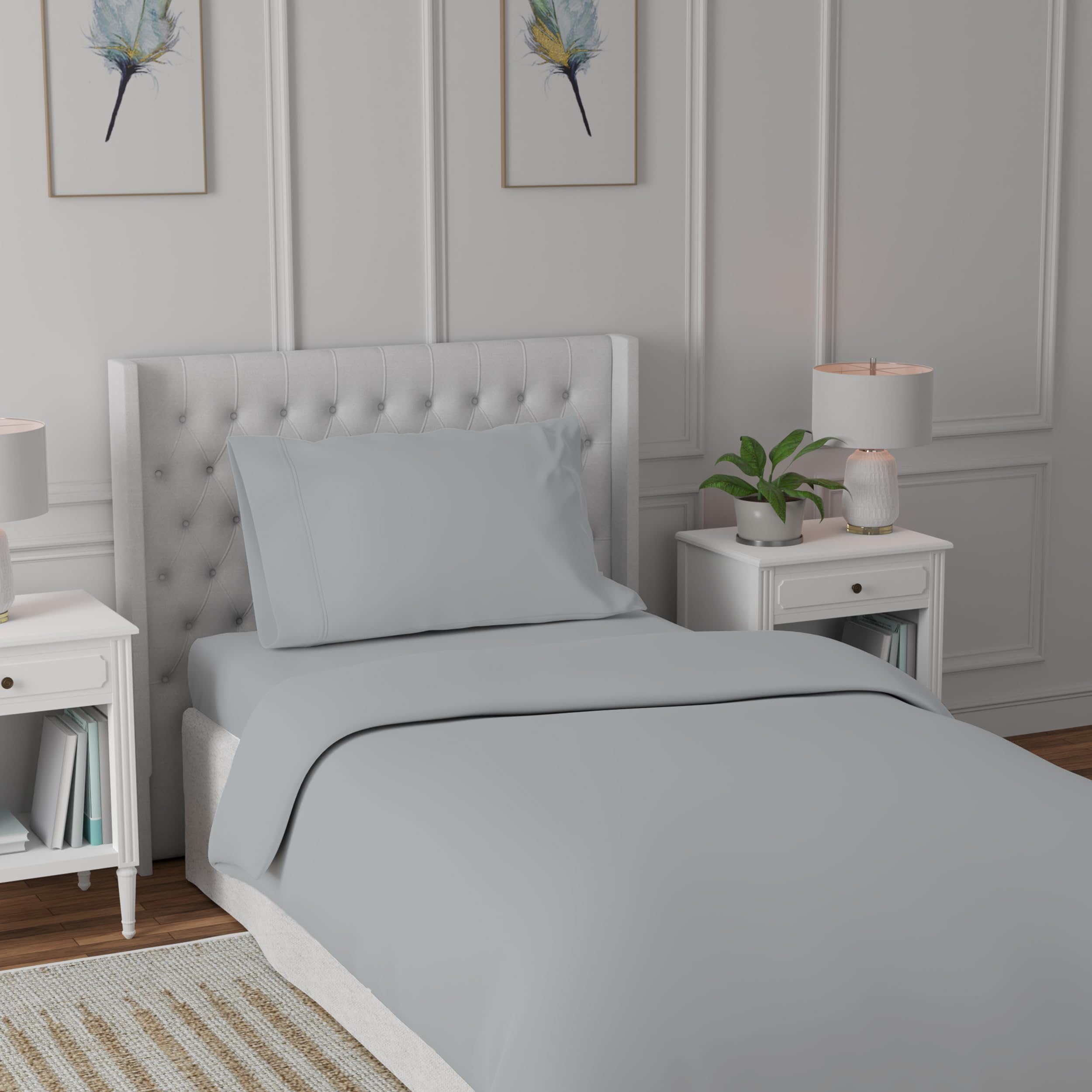 Organic 100% Cotton Single Duvet Cover Set Light Grey 135x200 cm, 2 Pieces Bedding, Crisp Percale Weave & Cooling Comfort, Quilt Cover with Button Closure & Corner Ties, Single Bed Set