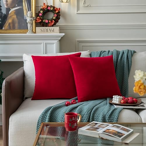 Miniatura 2 de Colormz Juego de 2 fundas de almohada de terciopelo sólido de color rojo brillante, fundas de almohada acogedoras y suaves para sofá, cama y sala de