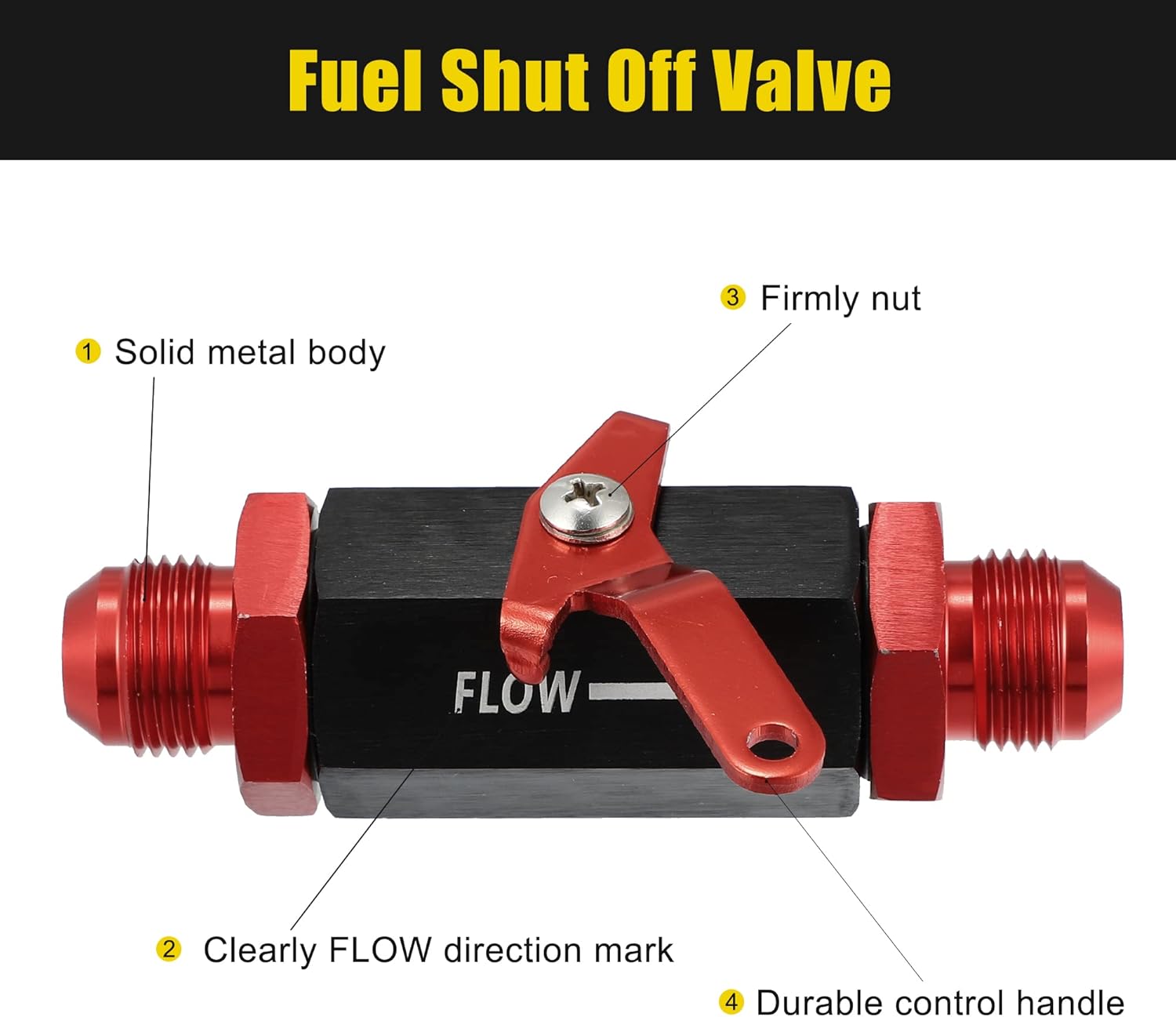 X AUTOHAUX AN10 Shut Off Valve Fuel Fitting fuel Flow Control Valves Inline Fuel Fitting Flow Drain Control Cut Off Male Flare Fitting Aluminum Alloy Anodized W/Cable Lever Red Black