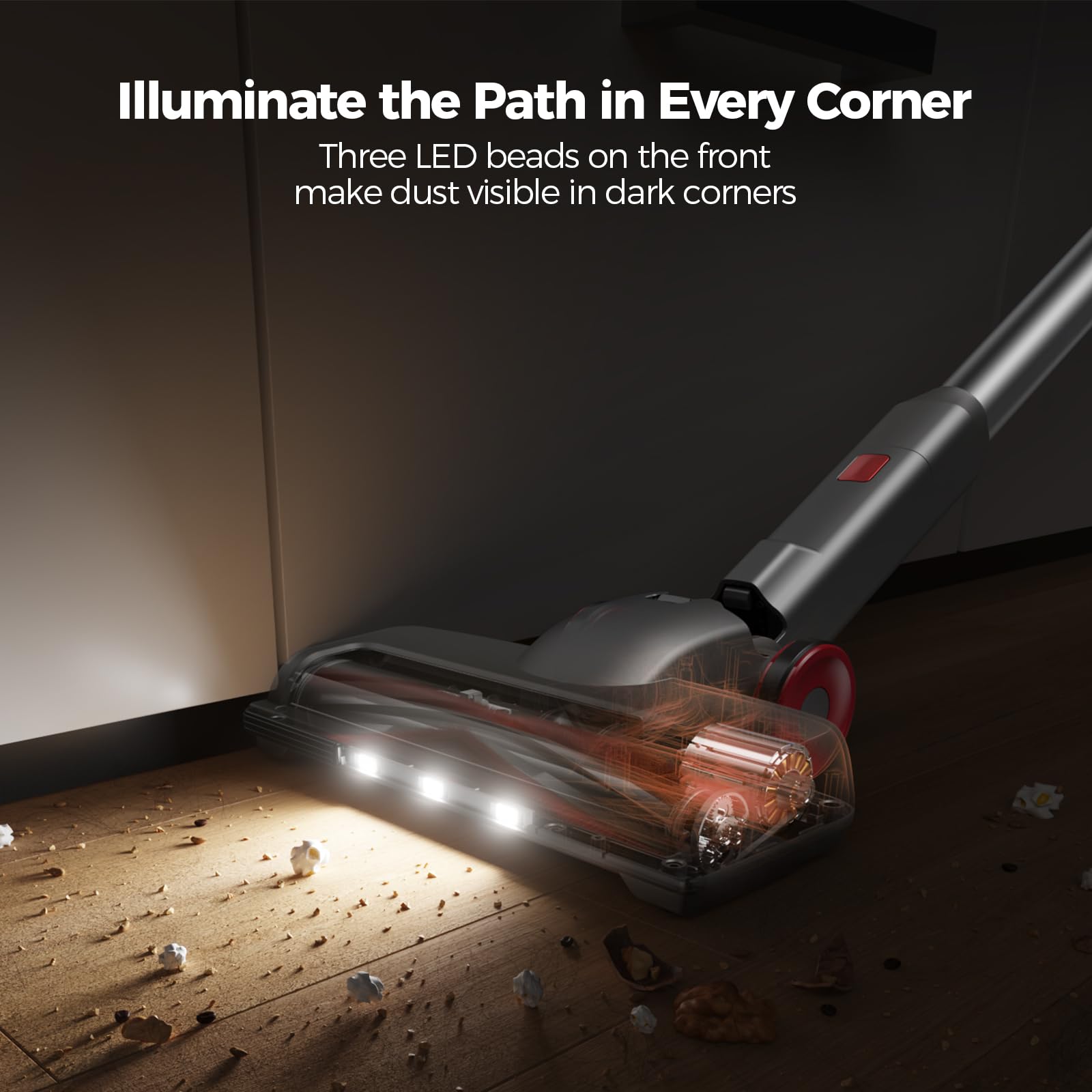 L6 Aspirapolvere Senza Fili, 4-in-1 Scopa Elettrica Senza Fili Potenze, Antigroviglio Aspirapolvere Verticale Potente 15Kpa, Leggero & Versatile per Tappeti, Pavimenti, Capelli