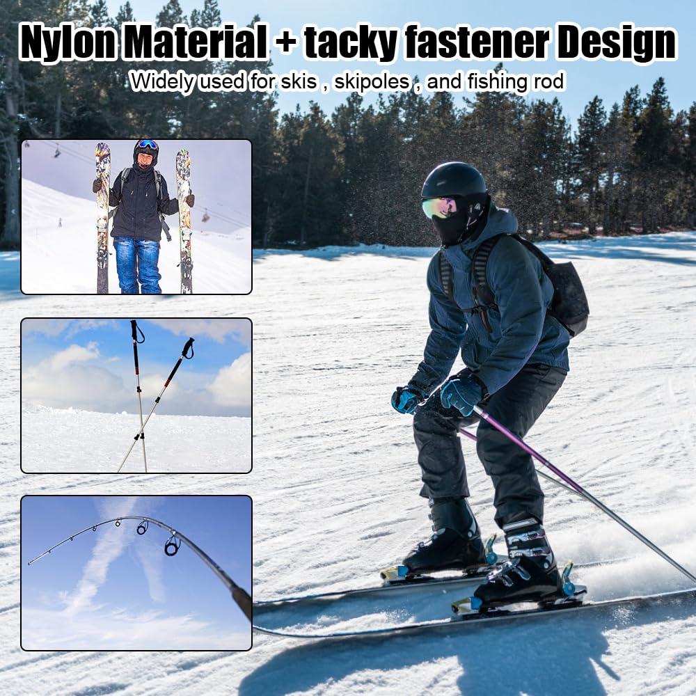 Correas de Esquí Ajustables, 4 Piezas Ski Straps, Bandas de Fijación para Esquís, Snowboard y Bastones