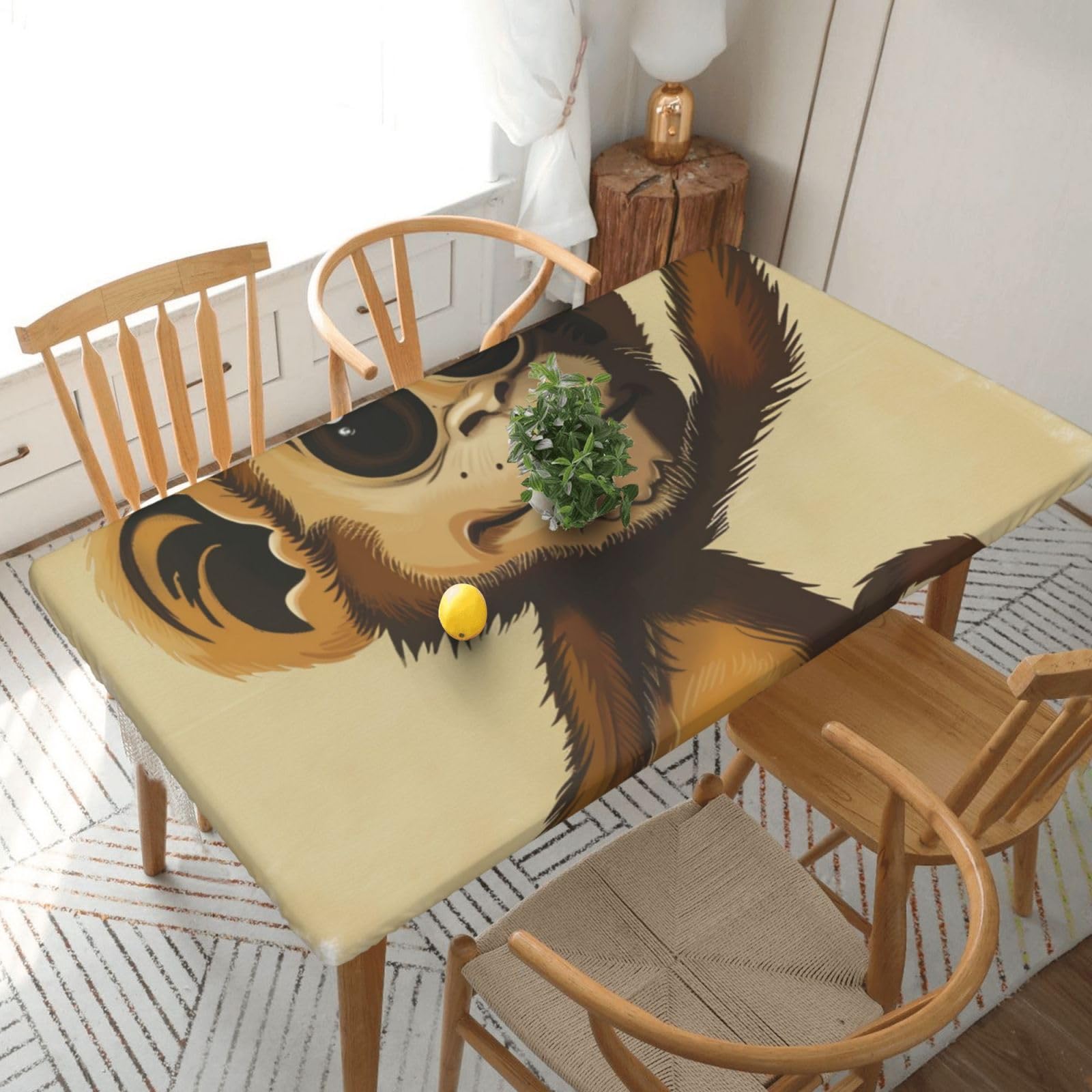 WPKJU Cute Monkey Print Printed Tablecloths 5ft Rectangular Table Covers Washable Polyester Decorative Table Cloth for Dining Table Picnic Wedding