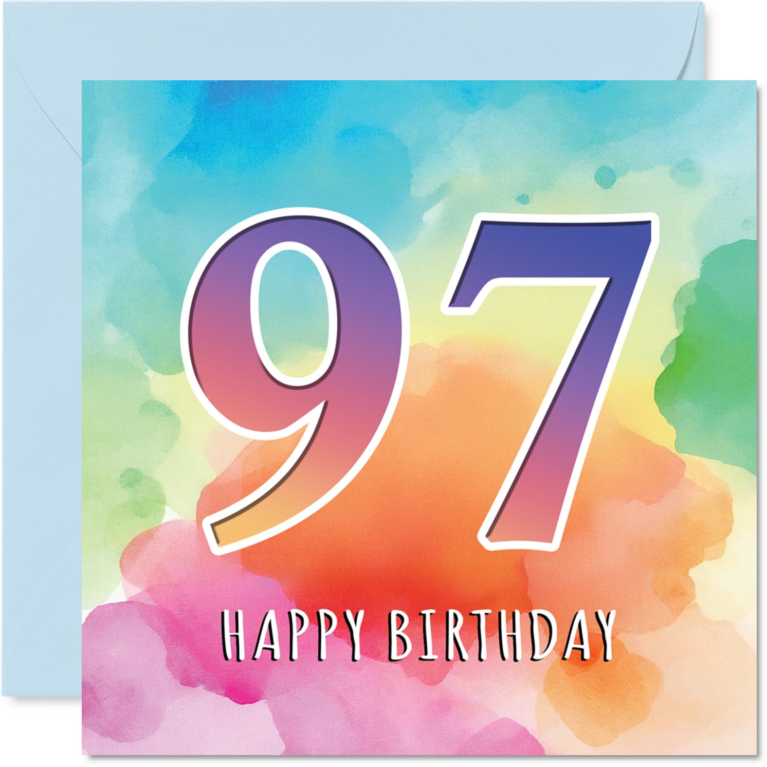 97th Birthday Cards for Women Men - Colourful Watercolour Age - Happy Birthday Card for 97 Year Old Woman Man Nanny Grandad Nan Grandma, 145mm Bday Greeting Cards