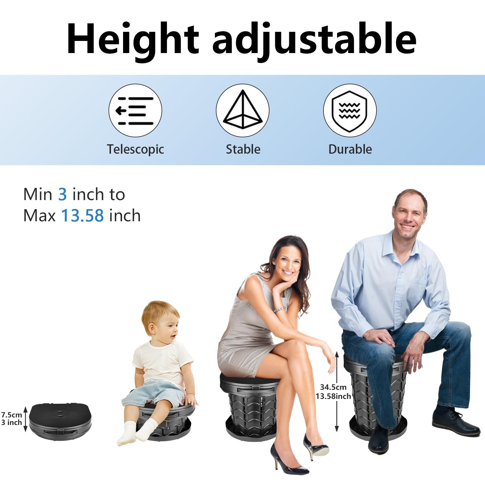 imodomio Camping Portable Toilet for Adults Portable Toilet Comes with 10 Bin Bags and is Ideal for Camping, Hiking, Fishing and Parties. Load Capacity up to 180 kg (Noire, S)