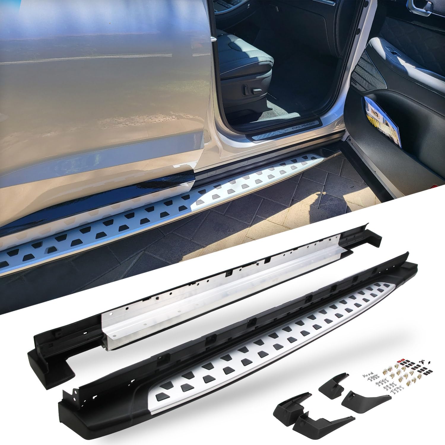 SNIXWOO Side Steps Running Boards Fit for Hyundai Palisade 2020-2025 w/Mud Flaps (No Drilling Required)