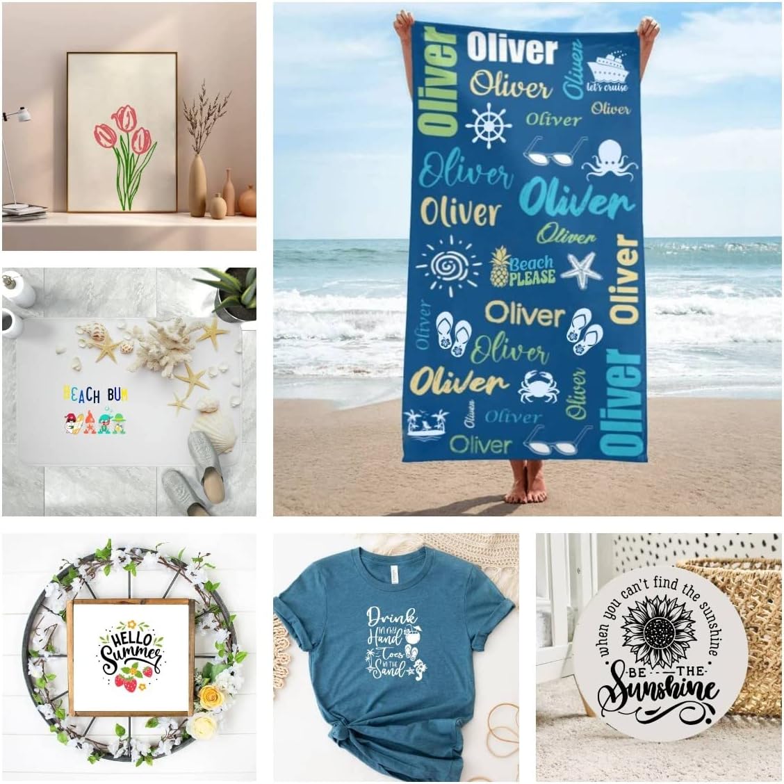 DGAGA Silk Screen Stencils 7PCS Set,Summer Self Adhesive Silk Screen Stencils Reusable,Sea Ocean Mesh Stencil for Chalk Paste Screen Printing Stencils for Painting on Wood,Chalkboard,Fabric,Home Decor