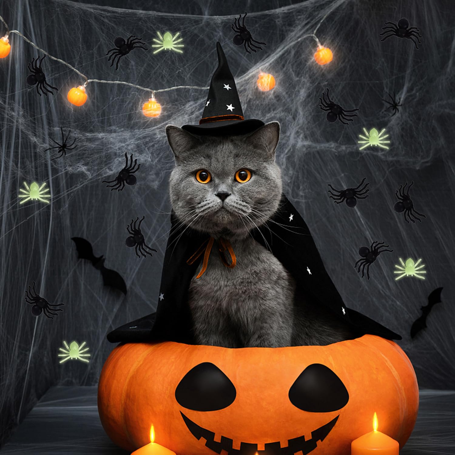 ZEACCT 200 Arañas De Plástico Negro – Mini Arañas Falsas Brillan En La Oscuridad, Decoración De Halloween Para Jardín Y Casa Embrujada, 5 Colores