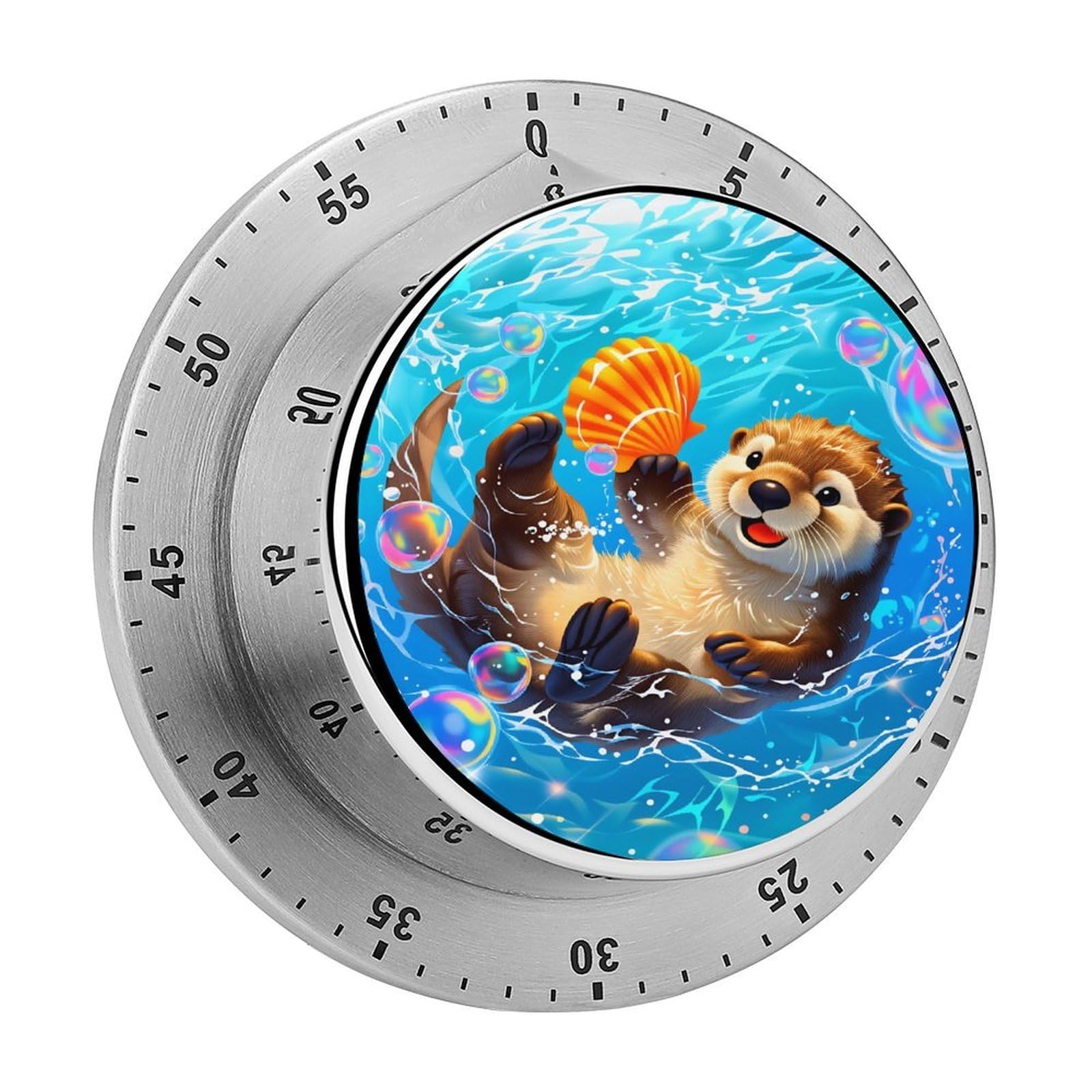 Cute Otter with Seashell 60 Minute Wind Up Timer,Visual Mechanical Magnetic Timer with Loud Alarm for Kitchen