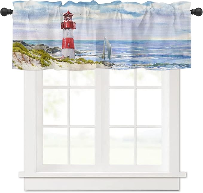 TrusYu Lighthouse Valances for Windows, Retro Red and White