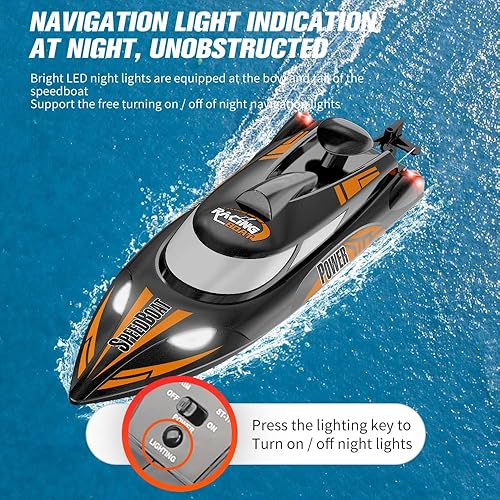 Miniatura 6 de Barco a control remoto para adultos y niños, barco de control remoto con velocidad de más de 30 mph, distancia de control remoto de 656.2 ft, luces
