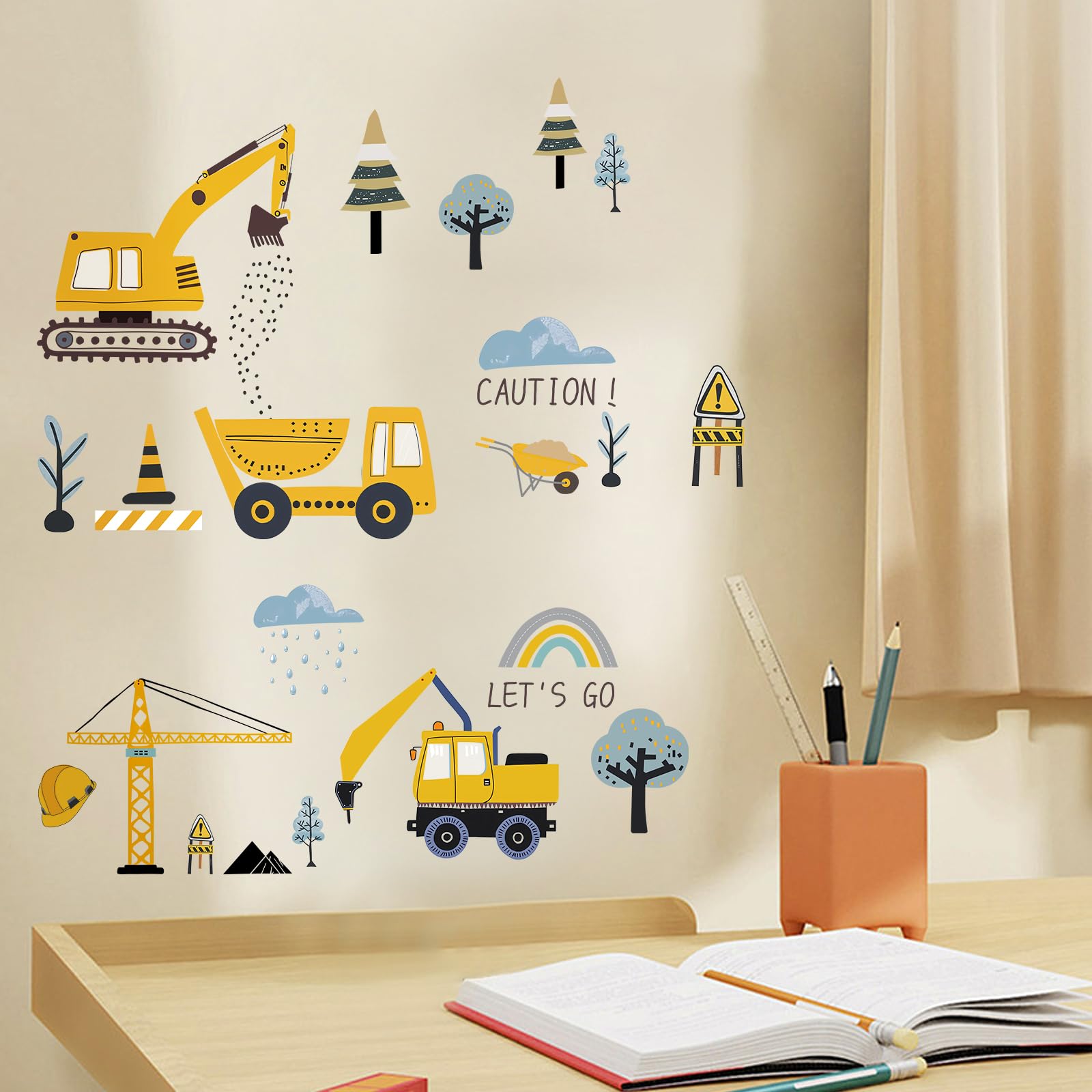 Adesivi Murali Bambini Ruspa, Bulldozer Adesivi Cameretta Bimbo, Decorazioni Cameretta Neonata, Stickers Bambini Attacca Stacca da Cantiere, Trattori Adesivi Parete Ragazzo