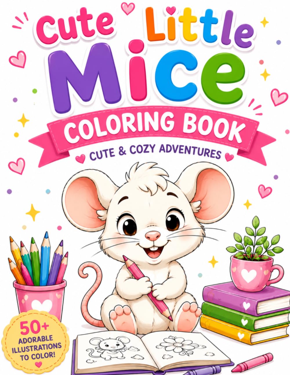 Cute Little Mice Coloring Book: Easy and Adorable Coloring Pages for Toddlers, Kids and Cozy Fun