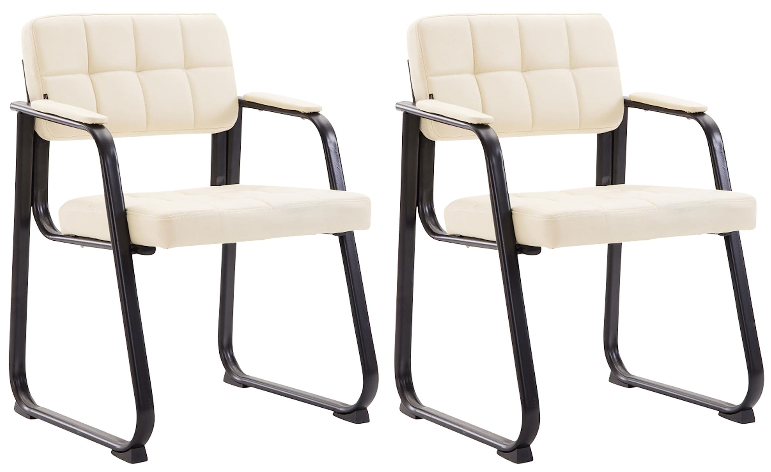 CLP Lot De 2 Chaises Canada en Similicuir I Sièges avec Piètement en Métal Noir I Accoudoirs Et Dossier Ajouré, Couleur:crème