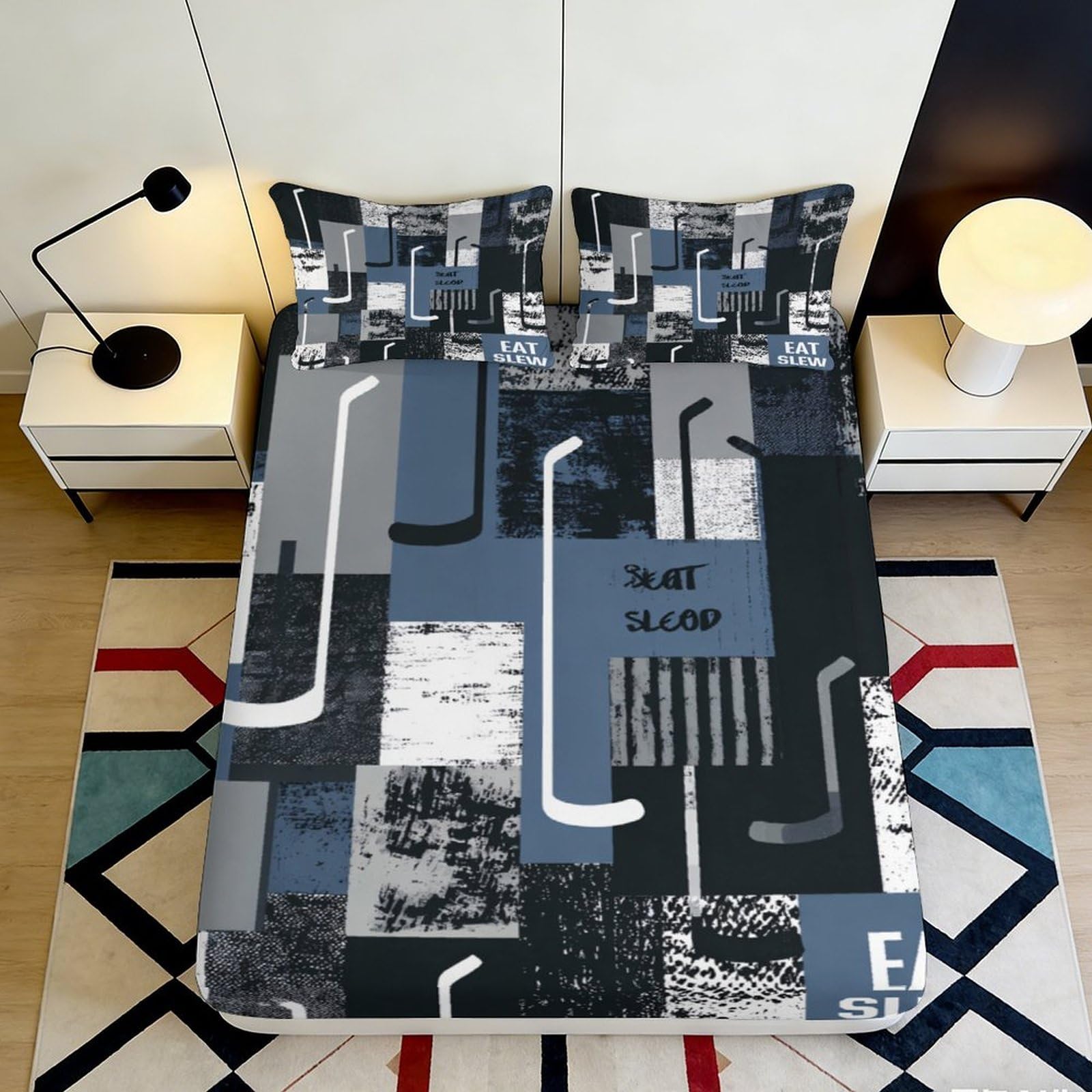 3D Printed Geometric Urban Fitted Sheet Microfiber Soft Breathable Abstract Blocks Mattress Cover for Bedroom Dorm Decor 90x200x25cm