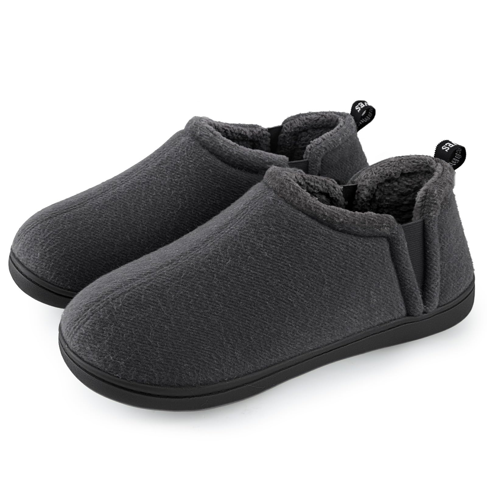 Snug Leaves Men's Fuzzy Faux Wool Memory Foam Slippers Non-Slip indoor Faux Sherpa Slippers with Double-Sided Elastic Inserts