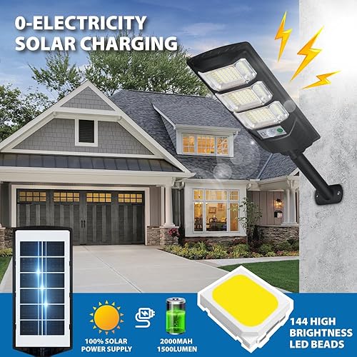 Miniatura 2 de Paquete de 2 luces solares para exteriores, 144 LED de 6500 K del anochecer al amanecer, luz de calle alimentada por energía solar IP65, sensor de