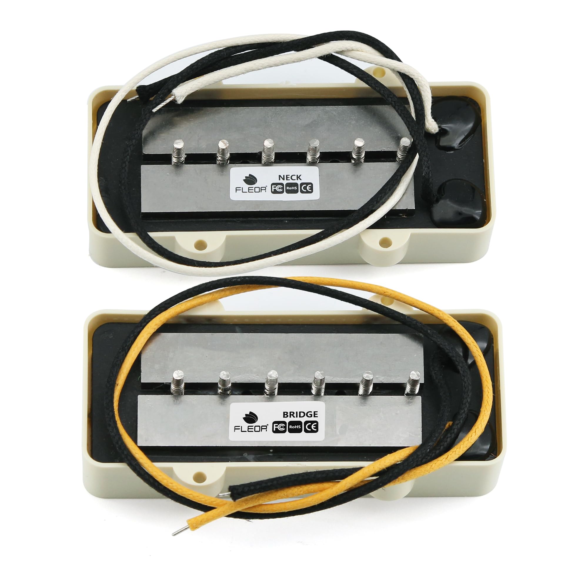 FLEOR Alnico 5 Single Coil Neck + Bridge Pickups Set für FD JM Vintage Style Gitarre, Vintage White