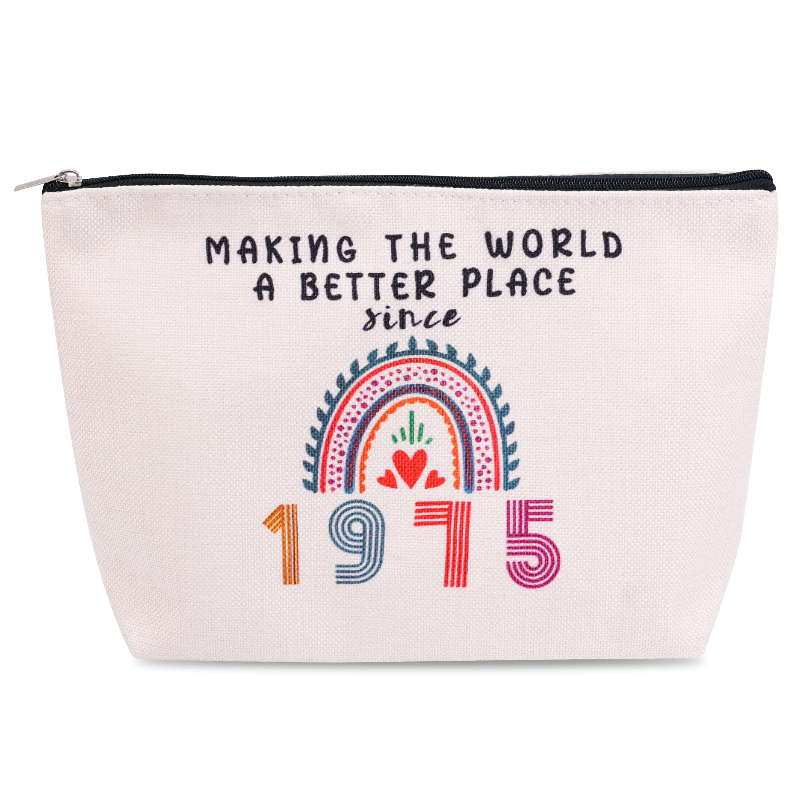 50th Birthday Gifts for Women, Linen Travel Makeup Bags 1975 50 Year Old Birthday Gifts Ideas Cosmetic Bag Storage Pouch with Zipper Design for Mom