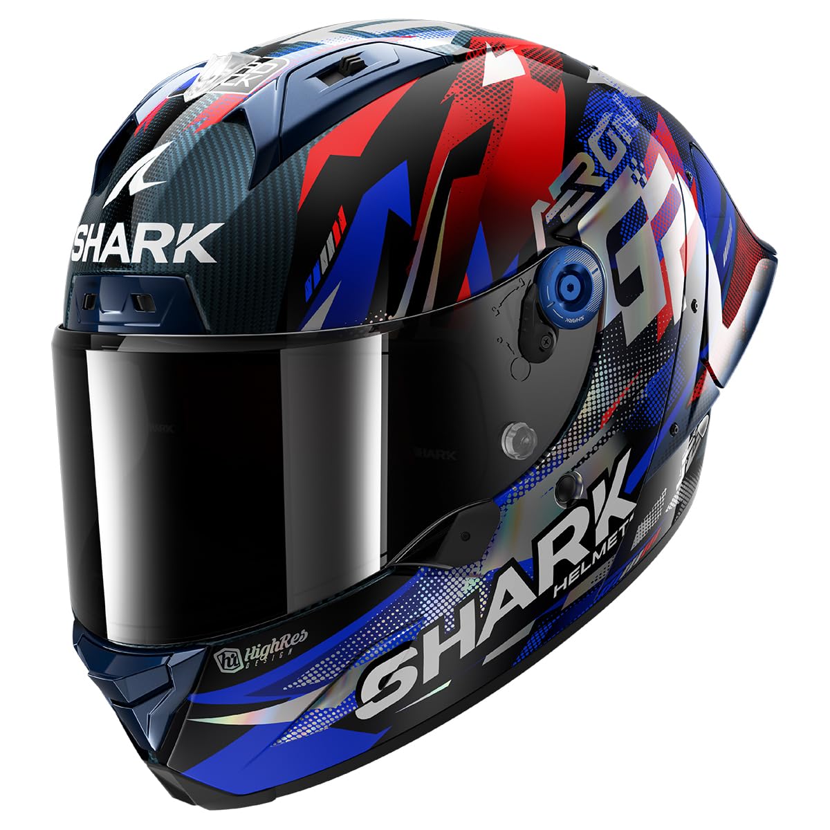 SHARK, Casco Moto Integral AERON-​GP FIM RACING #1 REPLICA ZARCO VICTORY 2025 Carbon Blue Chrome DBU, S