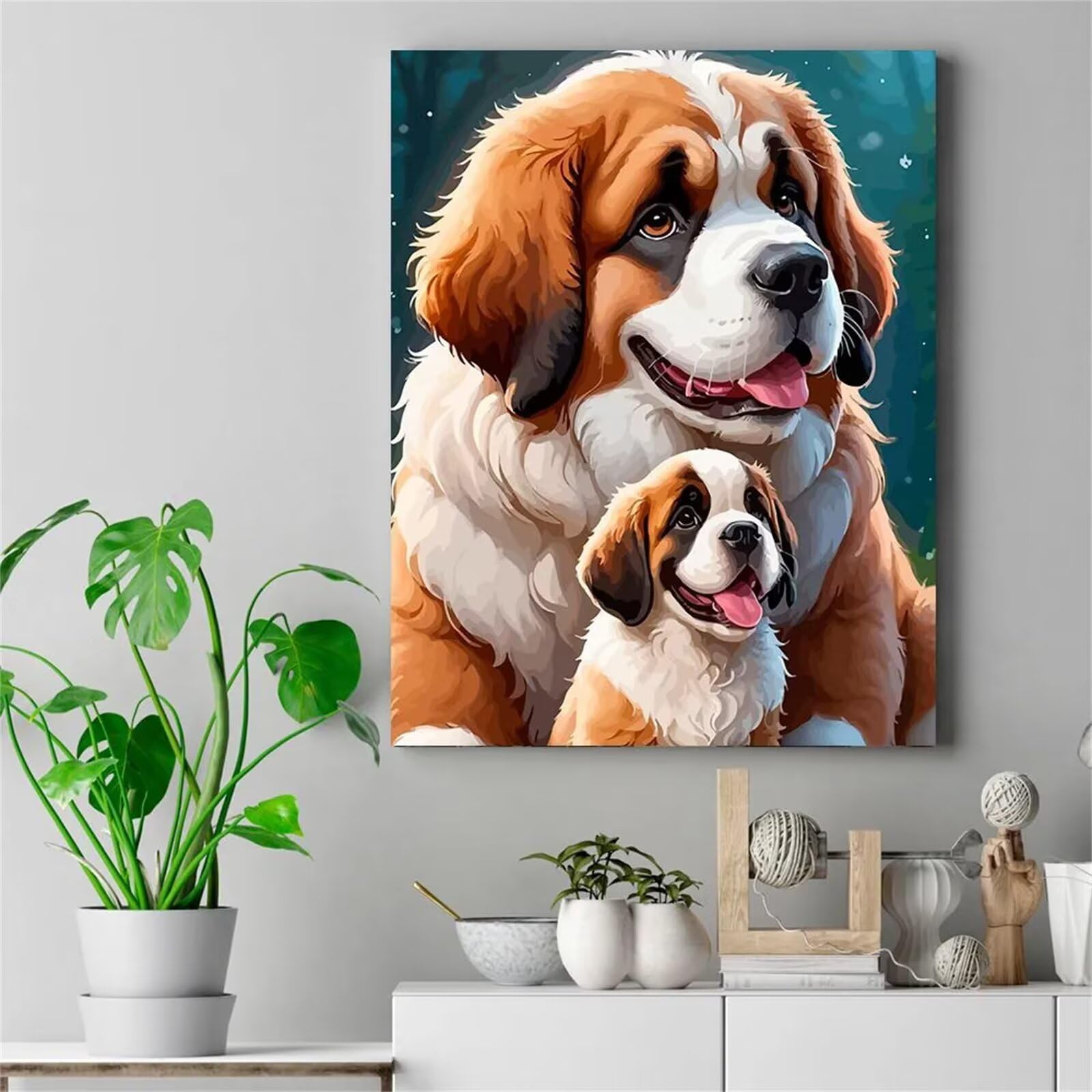 Peinture Numero Adulte,Animaux Chiens Peinture par Numéros Kits,avec Cadre Bricolage Peinture à l'huile sur Toile Numéros pour Adultes Enfants Paint by Numbers Cadeaux pour Maison Décoration 45x60 cm