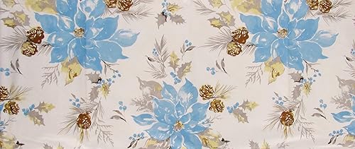 Miniatura 5 de Happy Holiday Mantel trasero de franela de vinilo con diseño de flor de pascuas azul acuarela, acebo, piñas y muérdago (52 x 90 pulgadas, oblongo)